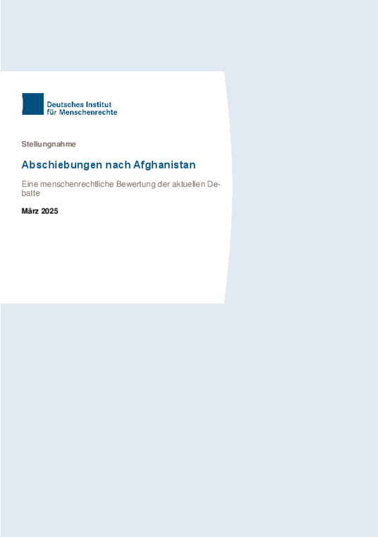 Titelblatt zur Stellungnahme "Abschiebungen nach Afghanistan" des Deutschen Institut für Menschenrechte